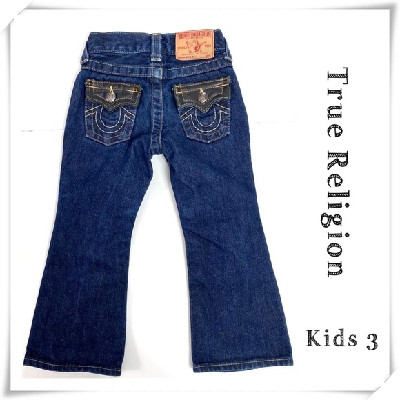TRUE Religion Kids Boys Billy Leather Pockets Bootcut Jeans Dark Washed Size 3T - Picture 1 of 8